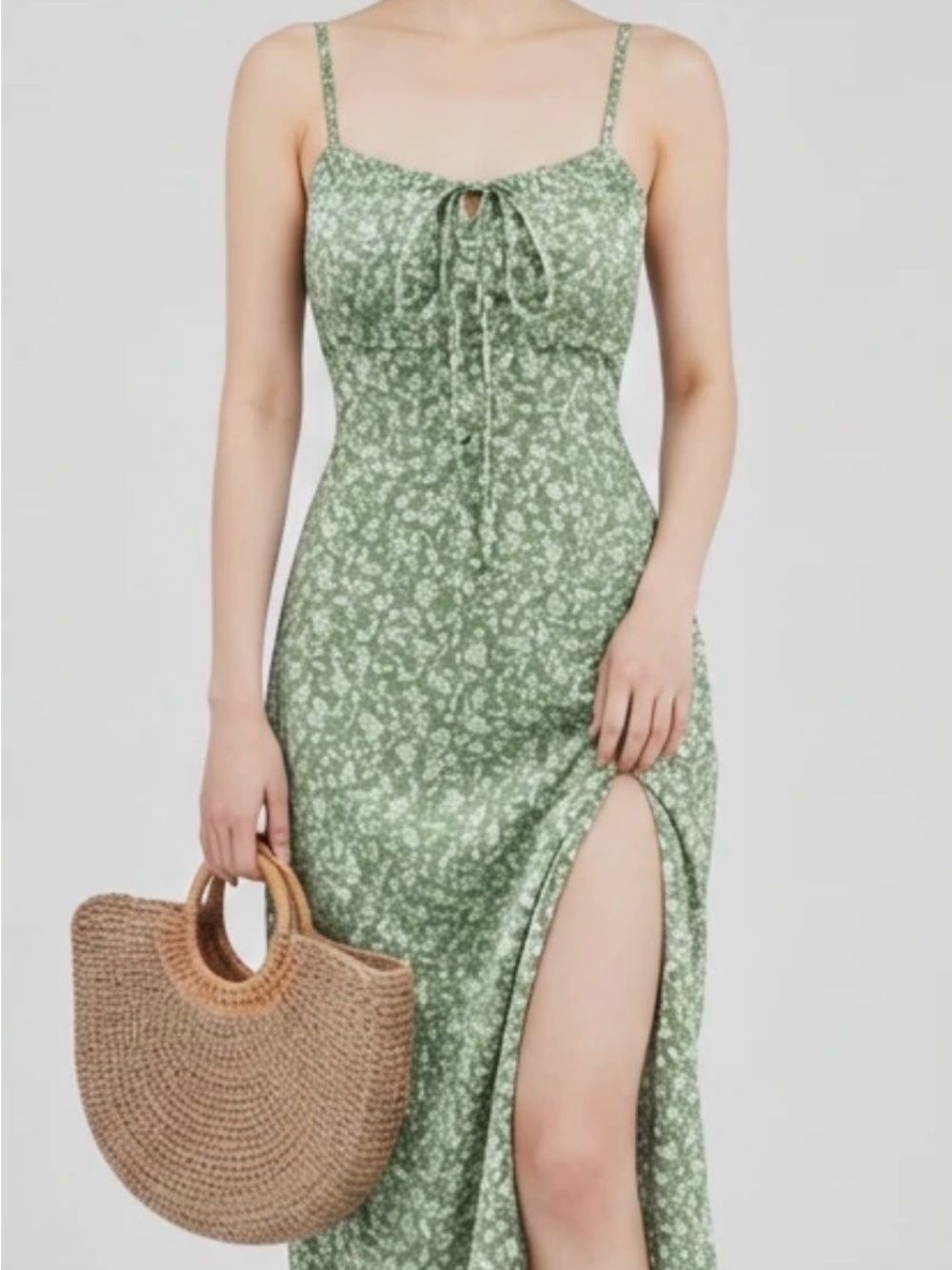 Hollister light green midi/maxi dress in floral print size L - Picture 2 of 11